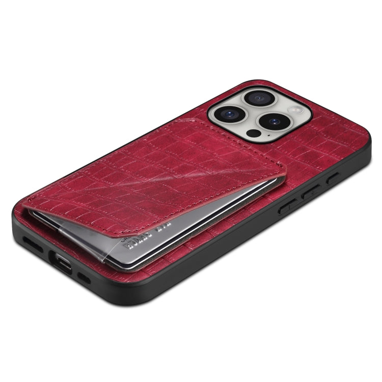 For iPhone 16 Pro Max Imitation Crocodile Leather Back Phone Case with Holder(Rose Red) - iPhone 16 Pro Max Cases by buy2fix | Online Shopping UK | buy2fix