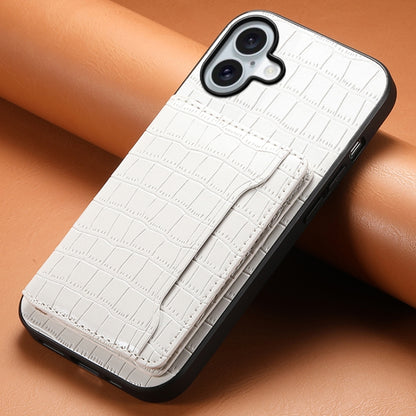 For iPhone 16 Crocodile Texture Card Bag Design Full Coverage Phone Case(White) - iPhone 16 Cases by buy2fix | Online Shopping UK | buy2fix