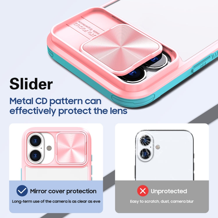 For iPhone 16 Pro Sliding Camshield Acrylic Hybrid TPU Phone Case(Pink Cyan) - iPhone 16 Pro Cases by buy2fix | Online Shopping UK | buy2fix