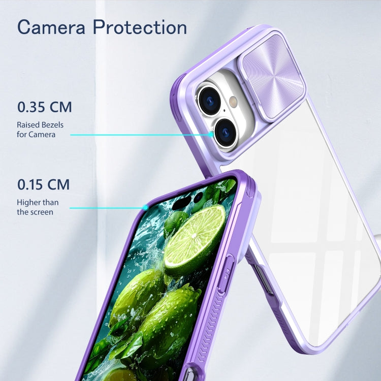 For iPhone 16 Plus Sliding Camshield Acrylic Hybrid TPU Phone Case(Purple) - iPhone 16 Plus Cases by buy2fix | Online Shopping UK | buy2fix