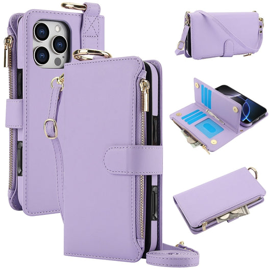 For iPhone 16 Pro Max Crossbody Ring Multifunctional Wallet Leather Phone Case(Purple) - iPhone 16 Pro Max Cases by buy2fix | Online Shopping UK | buy2fix