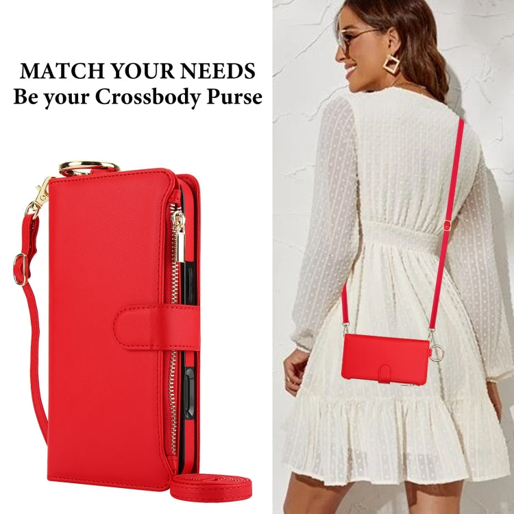 For iPhone 16 Plus Crossbody Ring Multifunctional Wallet Leather Phone Case(Red) - iPhone 16 Plus Cases by buy2fix | Online Shopping UK | buy2fix