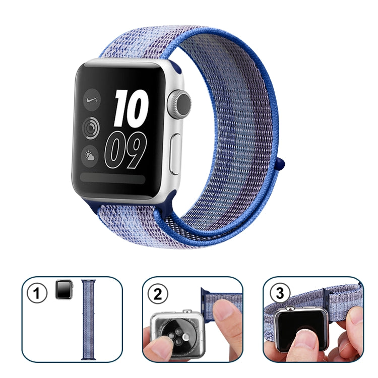 For Apple Watch Ultra 49mm / Series 8&7 45mm / SE 2&6&SE&5&4 44mm / 3&2&1 42mm Nylon Loop Watch Band(Striped Blue) - Watch Bands by buy2fix | Online Shopping UK | buy2fix