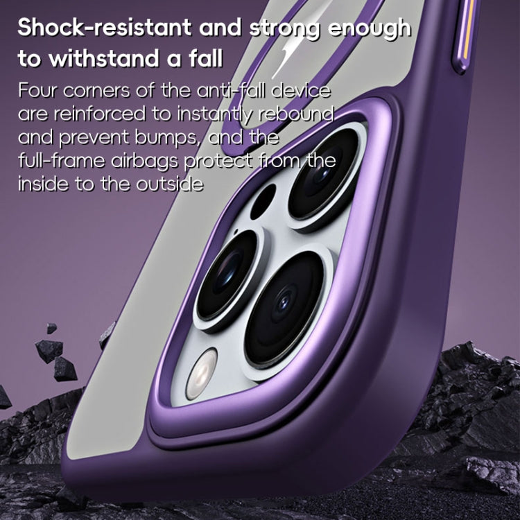 For iPhone 16 Pro Max MagSafe Airbag Shockproof Frosted Phone Case with Fold Holder(Purple) - iPhone 16 Cases by buy2fix | Online Shopping UK | buy2fix