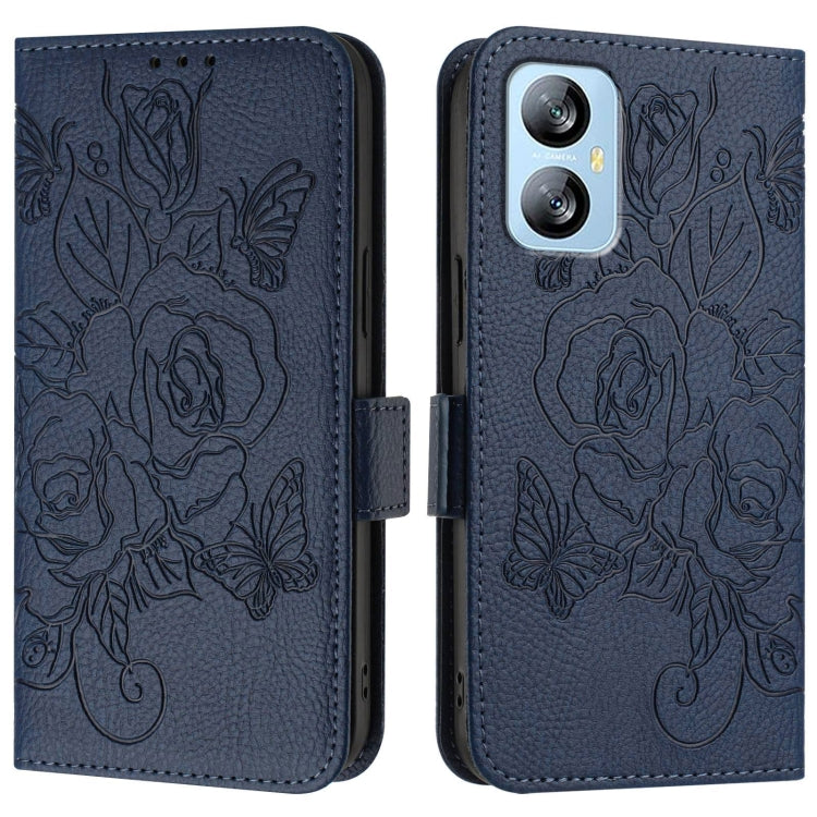 For Blackview A52 Embossed Rose RFID Anti-theft Leather Phone Case(Dark Blue) - More Brand by buy2fix | Online Shopping UK | buy2fix