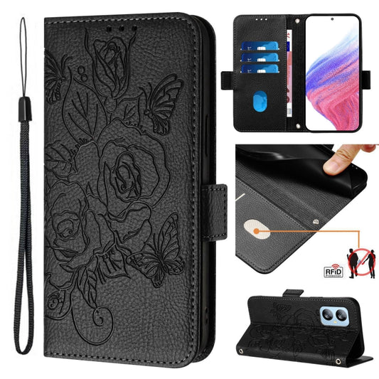 For Blackview A52 Embossed Rose RFID Anti-theft Leather Phone Case(Black) - More Brand by buy2fix | Online Shopping UK | buy2fix