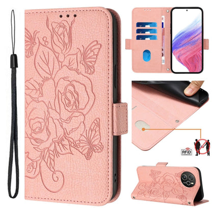 For Blackview Shark 8 Embossed Rose RFID Anti-theft Leather Phone Case(Pink) - More Brand by buy2fix | Online Shopping UK | buy2fix