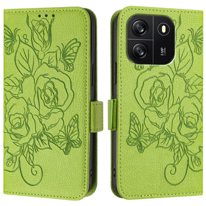 For Blackview WAVE 6C Embossed Rose RFID Anti-theft Leather Phone Case(Green) - More Brand by buy2fix | Online Shopping UK | buy2fix