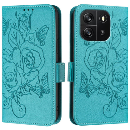 For Blackview WAVE 6C Embossed Rose RFID Anti-theft Leather Phone Case(Light Blue) - More Brand by buy2fix | Online Shopping UK | buy2fix