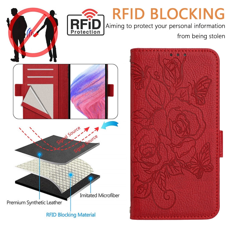 For Google Pixel 9 / 9 Pro Embossed Rose RFID Anti-theft Leather Phone Case(Red) - Google Cases by buy2fix | Online Shopping UK | buy2fix