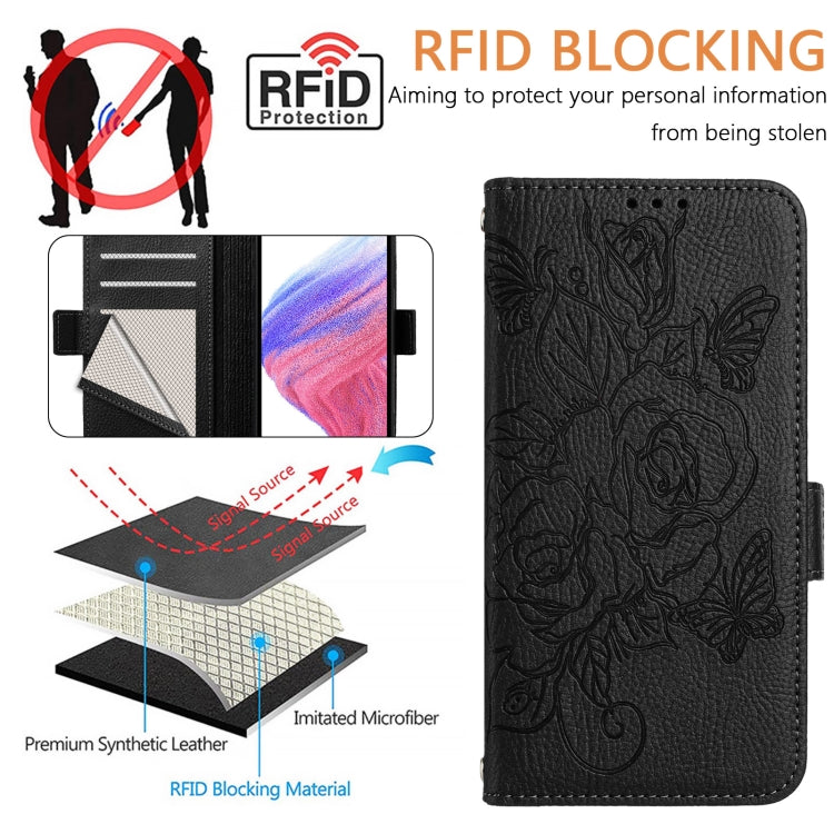 For Google Pixel 9 Pro XL Embossed Rose RFID Anti-theft Leather Phone Case(Black) - Google Cases by buy2fix | Online Shopping UK | buy2fix