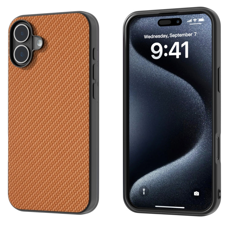 For iPhone 16 Carbon Fiber Texture Protective Phone Case(Light Brown) - iPhone 16 Cases by buy2fix | Online Shopping UK | buy2fix