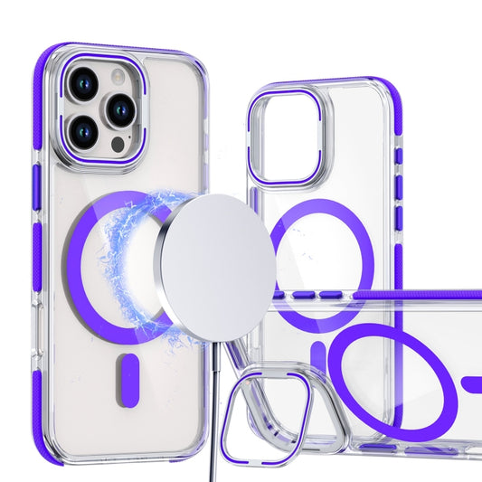 For iPhone 13 Pro Dual-Color Clear Acrylic Hybrid TPU Lens Flip Holder MagSafe Phone Case(Purple) - iPhone 13 Pro Cases by buy2fix | Online Shopping UK | buy2fix