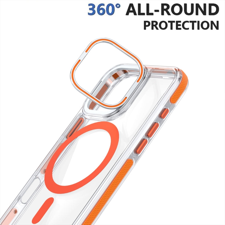 For iPhone 14 Plus Dual-Color Clear Acrylic Hybrid TPU Lens Flip Holder MagSafe Phone Case(Red) - iPhone 14 Plus Cases by buy2fix | Online Shopping UK | buy2fix