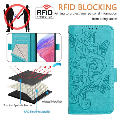 For Motorola Moto G Stylus 5G 2024 Embossed Rose RFID Anti-theft Leather Phone Case(Light Blue) - Motorola Cases by buy2fix | Online Shopping UK | buy2fix