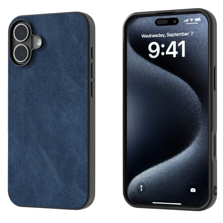 For iPhone 16 Plus Black Frame PU Leather Full Coverage Phone Case(Blue) - iPhone 16 Plus Cases by buy2fix | Online Shopping UK | buy2fix