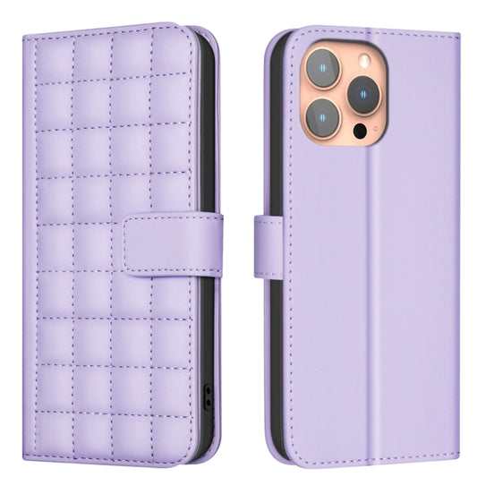 For iPhone 16 Pro Max Square Texture Leather Phone Case(Purple) - iPhone 16 Pro Max Cases by buy2fix | Online Shopping UK | buy2fix