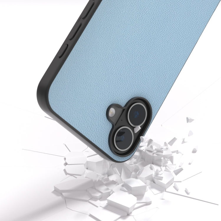 For iPhone 16 ABEEL Black Frame Genuine Leather Elegant Phone Case(Sky Blue) - iPhone 16 Cases by buy2fix | Online Shopping UK | buy2fix