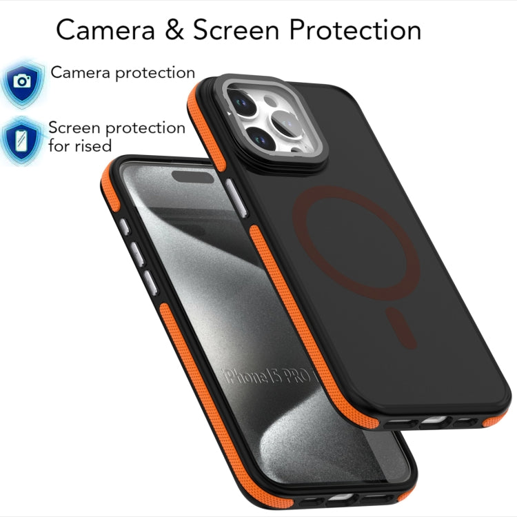 For iPhone 14 Pro Magsafe Dual-Color Skin Feel Lens Film Phone Case with Lens Fold Holder(Black) - iPhone 14 Pro Cases by buy2fix | Online Shopping UK | buy2fix