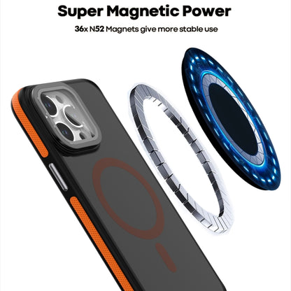 For iPhone 16 Pro Magsafe Dual-Color Skin Feel Lens Film Phone Case with Lens Fold Holder(Orange) - iPhone 16 Pro Cases by buy2fix | Online Shopping UK | buy2fix