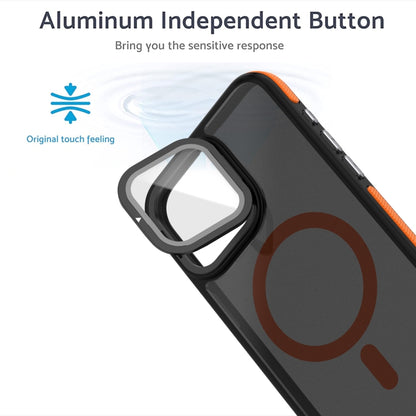 For iPhone 16 Pro Magsafe Dual-Color Skin Feel Lens Film Phone Case with Lens Fold Holder(Orange) - iPhone 16 Pro Cases by buy2fix | Online Shopping UK | buy2fix