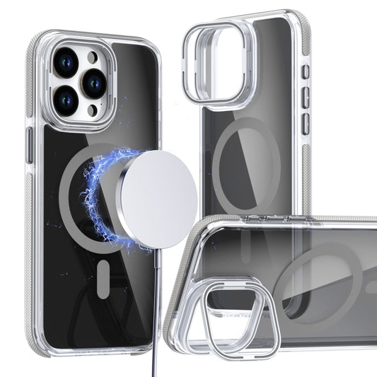 For iPhone 16 Pro Magsafe Dual-Color Transparent Black Lens Holder Phone Case(Gray) - iPhone 16 Pro Cases by buy2fix | Online Shopping UK | buy2fix