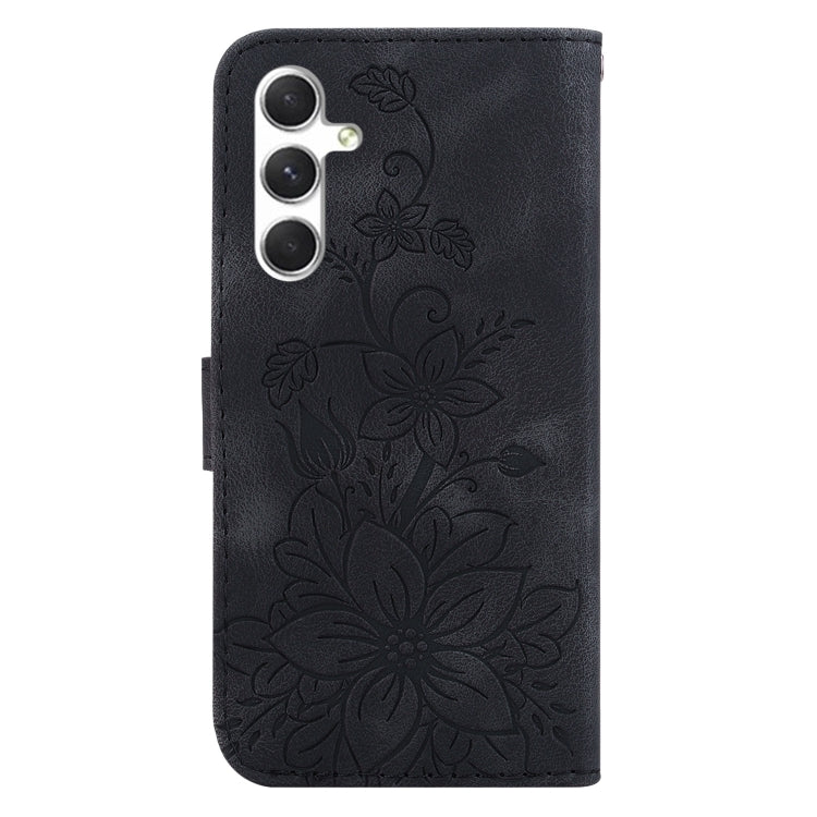 For Samsung Galaxy S25 5G Lily Embossed Leather Phone Case(Black) - Galaxy S25 5G Cases by buy2fix | Online Shopping UK | buy2fix