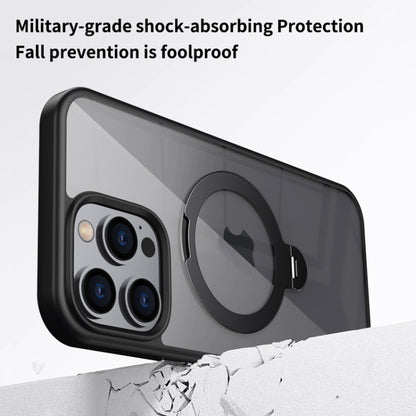 For iPhone 13 Pro Transparent MagSafe Magnetic Rotating Ring Holder Phone Case(Black) - iPhone 13 Pro Cases by buy2fix | Online Shopping UK | buy2fix