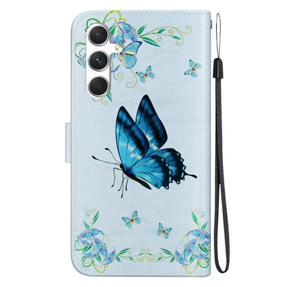 For Samsung Galaxy S25+ 5G Crystal Texture Colored Drawing Leather Phone Case(Blue Pansies) - Galaxy S25+ 5G Cases by buy2fix | Online Shopping UK | buy2fix