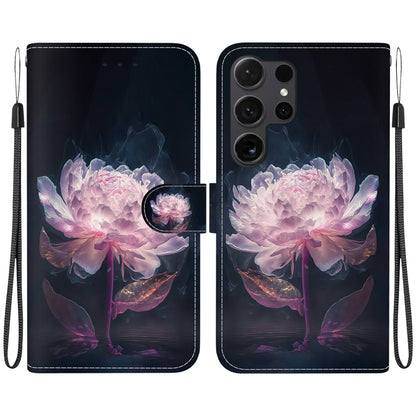 For Samsung Galaxy S25 Ultra 5G Crystal Texture Colored Drawing Leather Phone Case(Purple Peony) - Galaxy S25 Ultra 5G Cases by buy2fix | Online Shopping UK | buy2fix