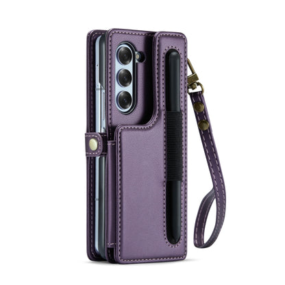 For Samsung Galaxy Z Fold6 5G CaseMe C22 PC+TPU Business Style RFID Anti-theft Lanyard Leather Phone Case with Pen Slot(Purple) - Galaxy Z Fold6 5G Cases by CaseMe | Online Shopping UK | buy2fix