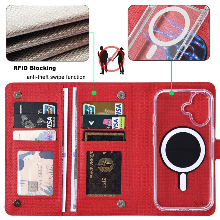 For iPhone 16 ViLi GHA-C Series RFID MagSafe Magnetic Flip Leather Phone Case(Red) - iPhone 16 Cases by ViLi | Online Shopping UK | buy2fix