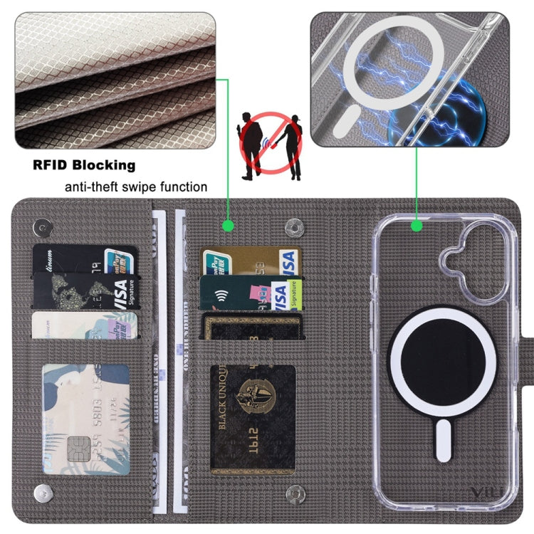 For iPhone 15 Pro Max ViLi GHA-C Series RFID MagSafe Magnetic Flip Leather Phone Case(Grey) - iPhone 15 Pro Max Cases by ViLi | Online Shopping UK | buy2fix