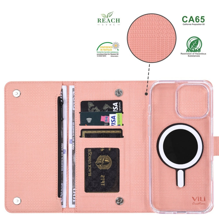 For iPhone 13 Pro ViLi GHB-C Series RFID MagSafe Magnetic Flip Leather Phone Case(Pink) - iPhone 13 Pro Cases by ViLi | Online Shopping UK | buy2fix