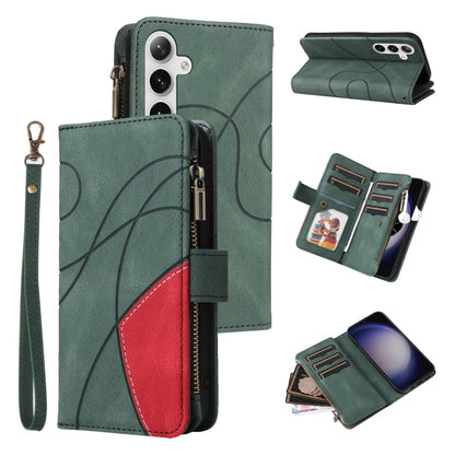 For Samsung Galaxy S25+ / S24+ 5G Dual-color 9 Card Slots Zipper Wallet Leather Phone Case(Green) - Galaxy S25+ 5G Cases by buy2fix | Online Shopping UK | buy2fix