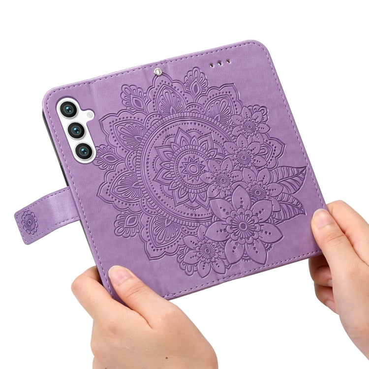 For Samsung Galaxy S25+ 5G Seven-petal Flowers Embossing Leather Phone Case(Light Purple) - Galaxy S25+ 5G Cases by buy2fix | Online Shopping UK | buy2fix