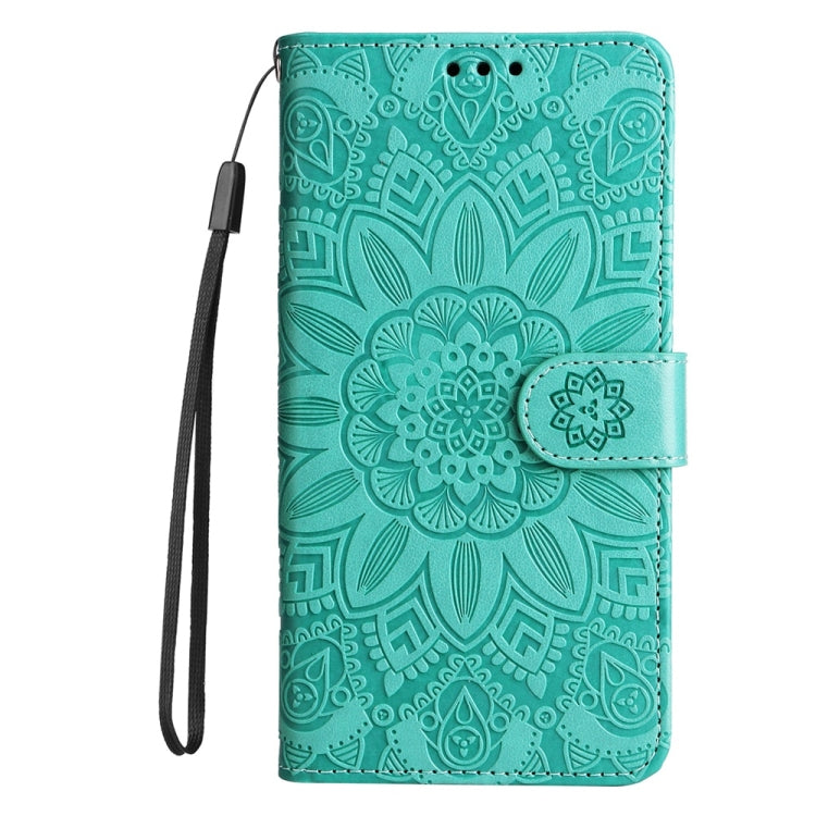 For Samsung Galaxy S25 5G Embossed Sunflower Leather Phone Case(Green) - Galaxy S25 5G Cases by buy2fix | Online Shopping UK | buy2fix