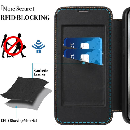 For iPhone 16 Plus Magnetic Armor Series RFID Card Slots Leather Phone Case(Blue) - iPhone 16 Plus Cases by buy2fix | Online Shopping UK | buy2fix