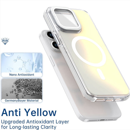 For iPhone 16 Plus MagSafe Gradient Color Lens Film Phone Case with Lens Fold Holder(White) - iPhone 16 Plus Cases by buy2fix | Online Shopping UK | buy2fix