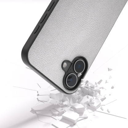 For iPhone 16 PU Leather Black Frame Full Coverage Phone Case(Silver) - iPhone 16 Cases by buy2fix | Online Shopping UK | buy2fix