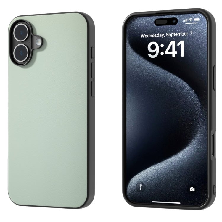 For iPhone 16 Plus PU Leather Black Frame Full Coverage Phone Case(Light Green) - iPhone 16 Plus Cases by buy2fix | Online Shopping UK | buy2fix