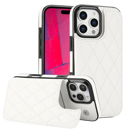 For iPhone 16 Pro Max Double Buckle Rhombic PU Leather Phone Case(White) - iPhone 16 Pro Max Cases by buy2fix | Online Shopping UK | buy2fix