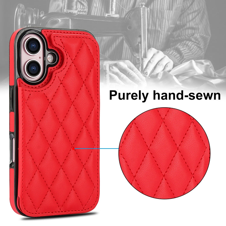 For iPhone 16 Plus Double Buckle Rhombic PU Leather Phone Case(Red) - iPhone 16 Plus Cases by buy2fix | Online Shopping UK | buy2fix