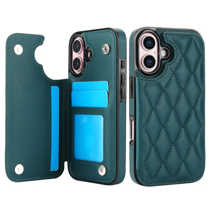 For iPhone 16 Plus Double Buckle Rhombic PU Leather Phone Case(Green) - iPhone 16 Plus Cases by buy2fix | Online Shopping UK | buy2fix