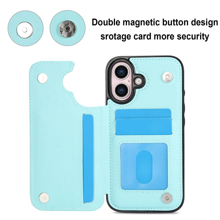 For iPhone 16 Double Buckle Rhombic PU Leather Phone Case(Blue) - iPhone 16 Cases by buy2fix | Online Shopping UK | buy2fix