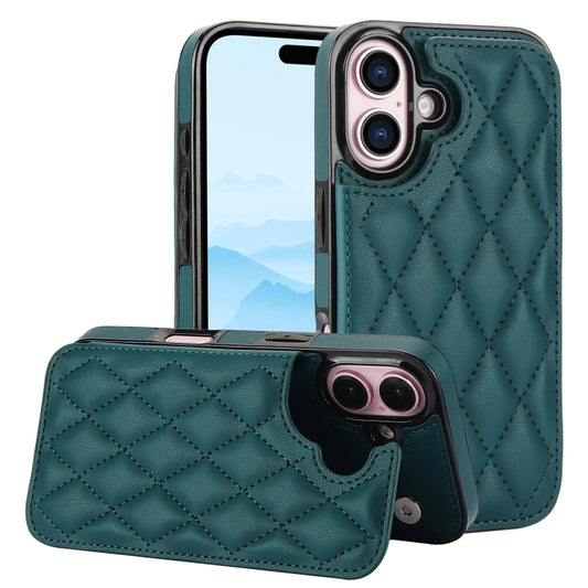 For iPhone 16 Double Buckle Rhombic PU Leather Phone Case(Green) - iPhone 16 Cases by buy2fix | Online Shopping UK | buy2fix