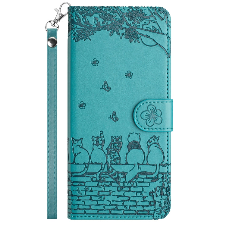 For Samsung Galaxy S25 Ultra 5G Cat Embossing Pattern Leather Phone Case with Lanyard(Blue) - Galaxy S25 Ultra 5G Cases by buy2fix | Online Shopping UK | buy2fix