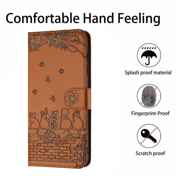 For Samsung Galaxy S25 Ultra 5G Cat Embossing Pattern Leather Phone Case with Lanyard(Brown) - Galaxy S25 Ultra 5G Cases by buy2fix | Online Shopping UK | buy2fix