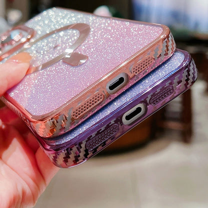 For iPhone 11 Pro Loves Gradient Glitter Carbon Fiber Magsafe TPU Phone Case(Purple) - iPhone 11 Pro Cases by buy2fix | Online Shopping UK | buy2fix