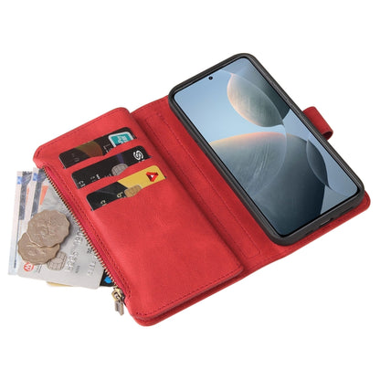 For Xiaomi 14T Skin Feel Multi Card Slots Zipper Wallet Leather Phone Case(Red) - 14T Cases by buy2fix | Online Shopping UK | buy2fix